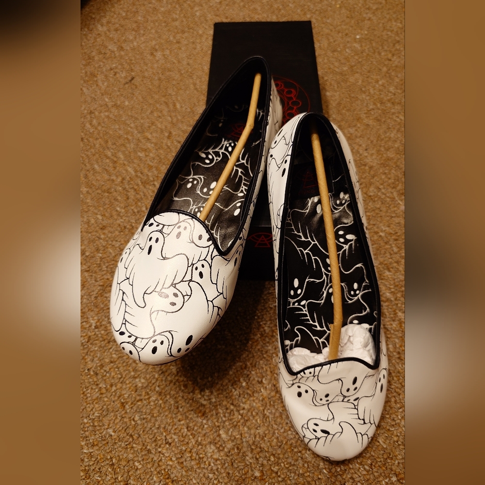 Strange Cvlt Lydia White & Black Ghost Flat Shoes SZ 10